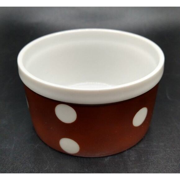 Fitz and Floyd Brown Ramekin Bowl w/ White Polka Dots 3.25” x 2” Oven to Table - Picture 2 of 7